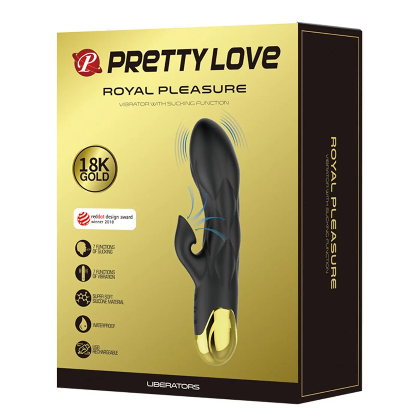 VIBRADOR GOLD ROYAL PLEASURE SUCCIONADOR DE CLITORIS 7 FUNCIONES SILICONA USB RECARGABLE 19CM X 3,6CM