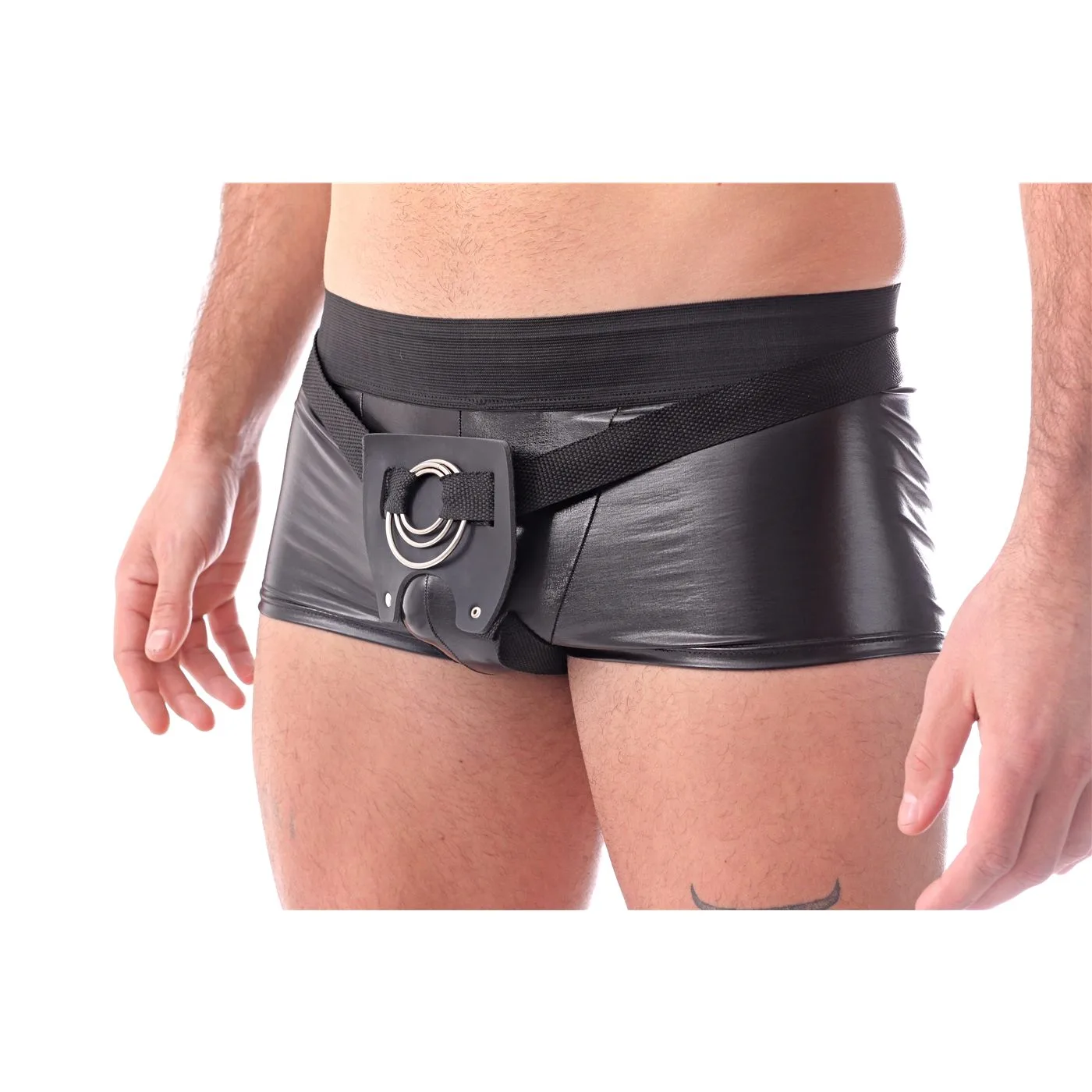 CINTURÓN-ARNÉS MASCULINO 3 EN 1 CON AROS INTERCAMBIABLES - JUGAR EN PAREJA DOBLE PENETRACIÓN - NEGRO Y CORREA REGULABLE.