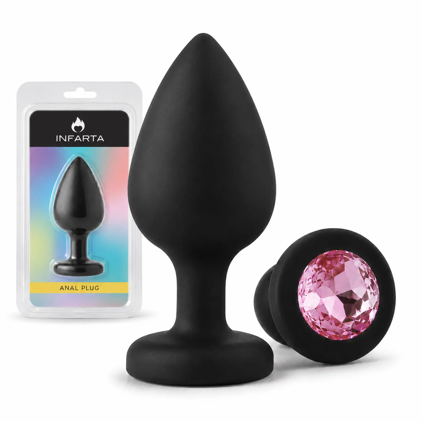 ANAL PLUG GEMMO SILICONE MEDIUM BLACK PLUG - PINK DIAMOND
