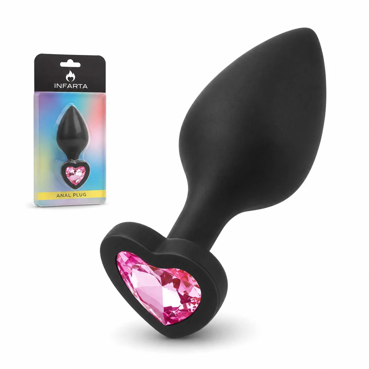 ANAL PLUG HEART LOVE SILICONE MEDIUM BLACK PLUG - PINK DIAMOND