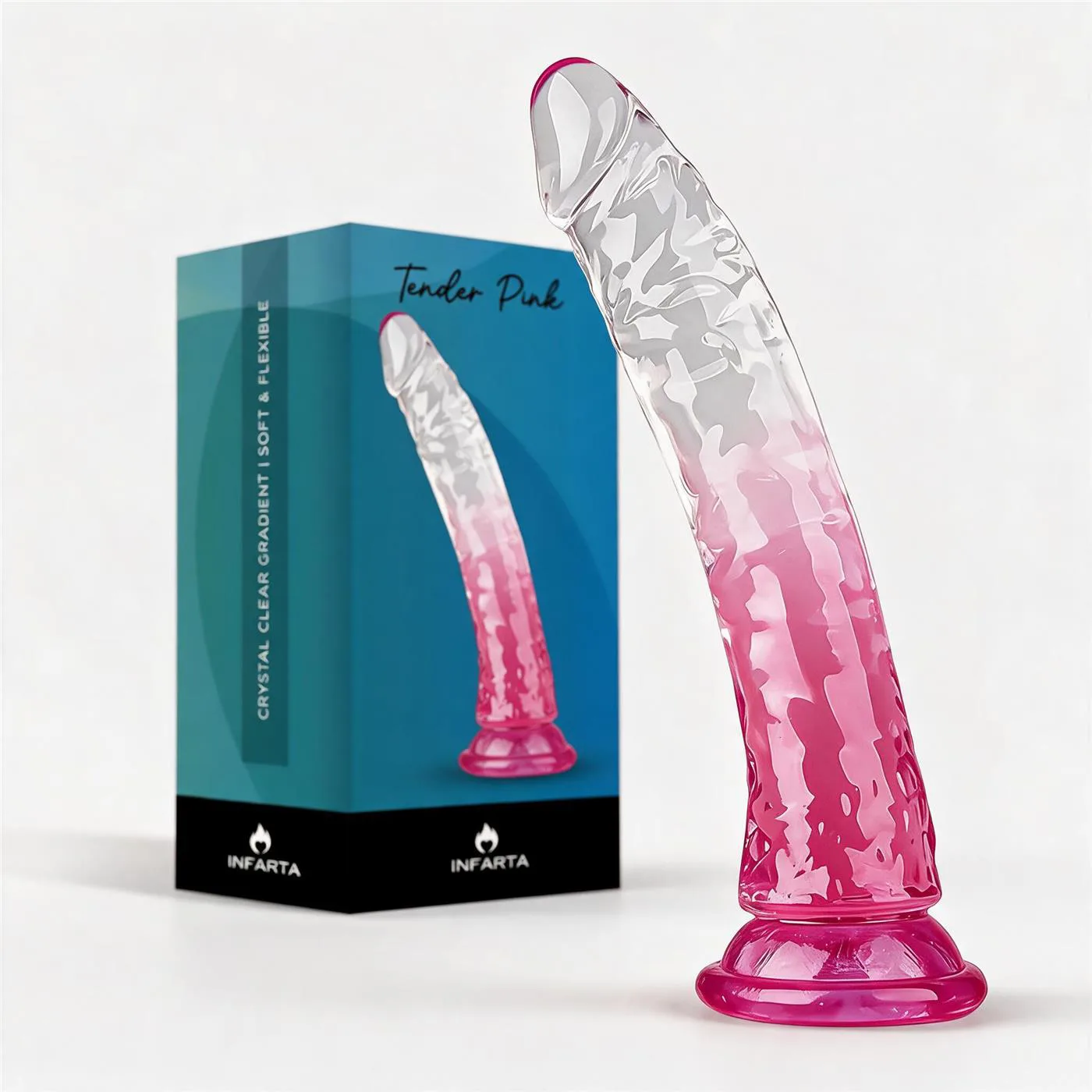 CONSOLADOR CURVO TENDER PINK DE TPE TRANSPARENTE DEGRADÉ CON VENTOSA 22 CM