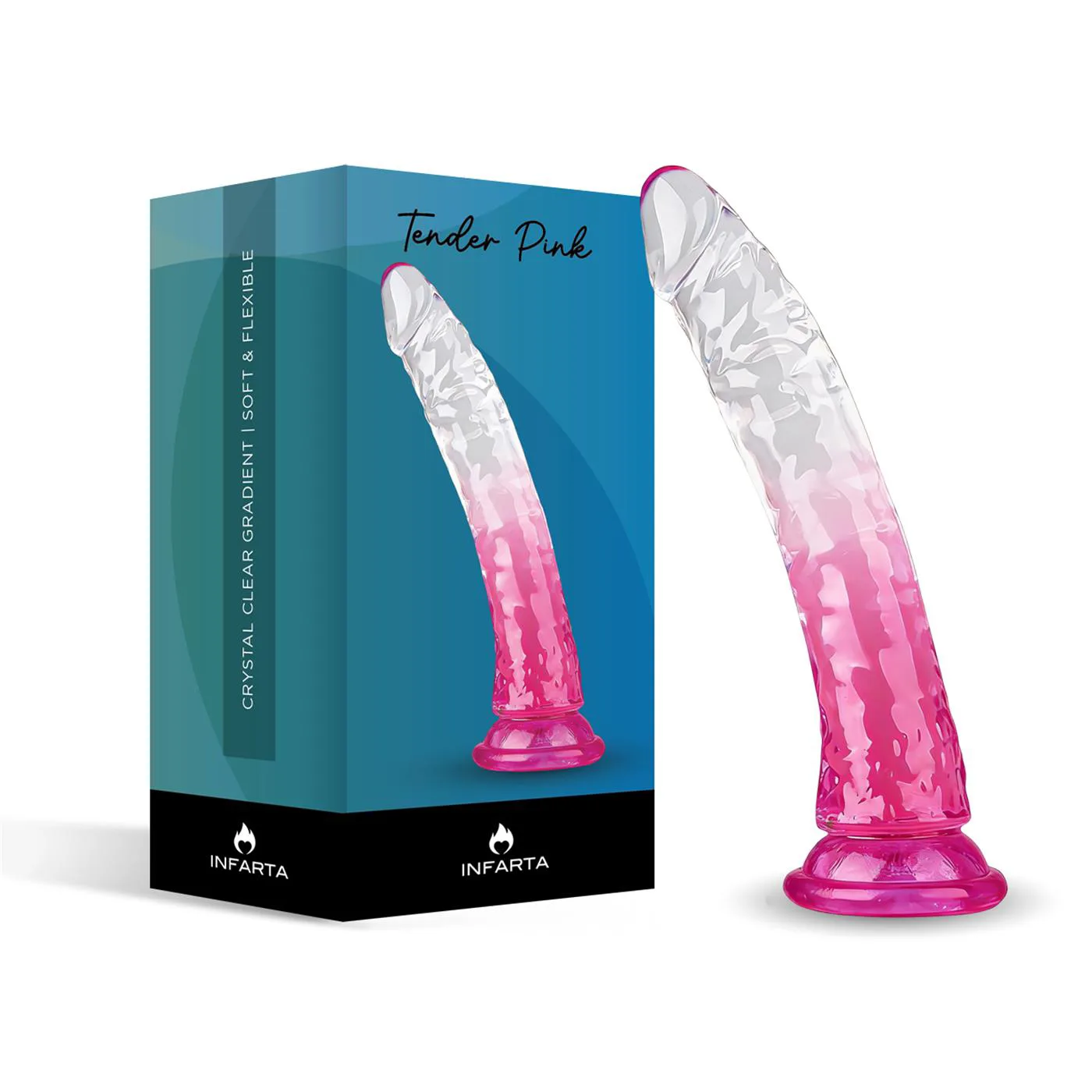CONSOLADOR CURVO TENDER PINK DE TPE TRANSPARENTE DEGRADÉ CON VENTOSA 22 CM